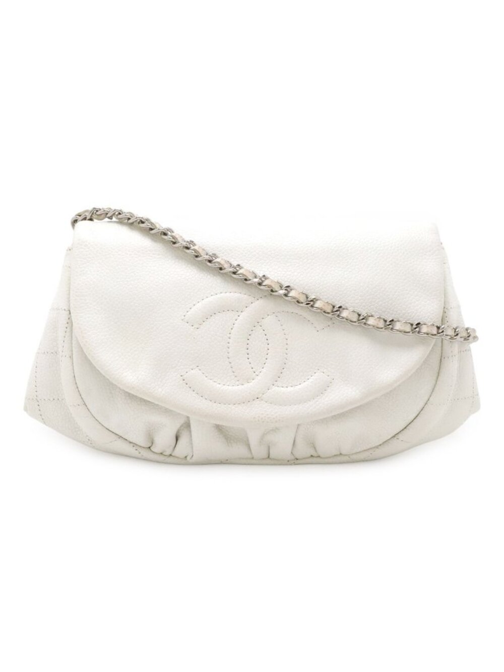 Chanel Half Moon CC Logo Chain Wallet Shoulder Bag Pochette Caviar Leather